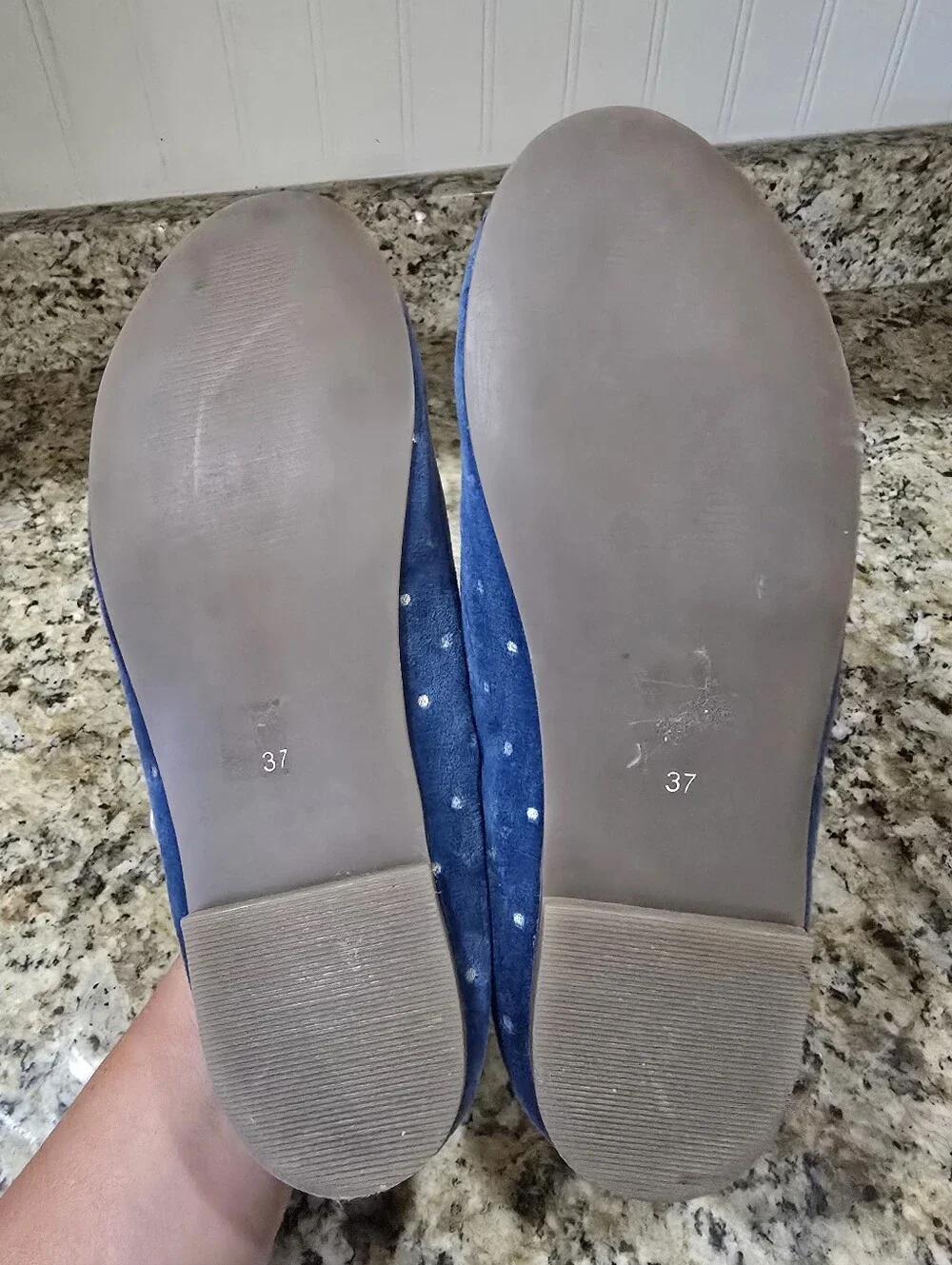 Mini Boden Blue Velvet Polka Dot Mary Jane Flats Size 37 (5.5)